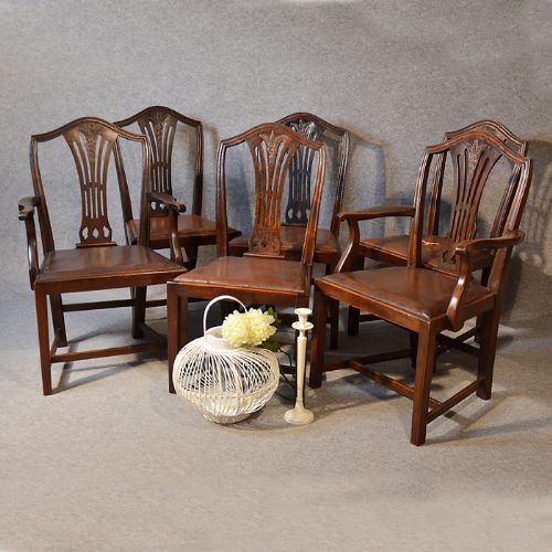 Antique Set 6 Six Dining Chairs Victorian Hepplewhite Revival with Carvers C1870