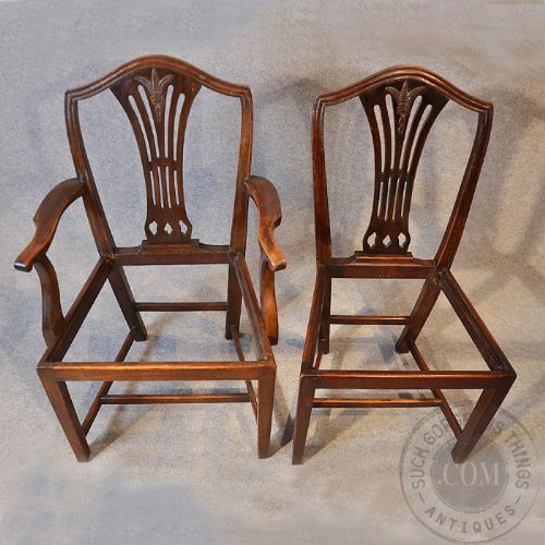 fig 3. Antique Set 6 Six Dining Chairs Victorian Hepplewhite Revival With Carvers c1870