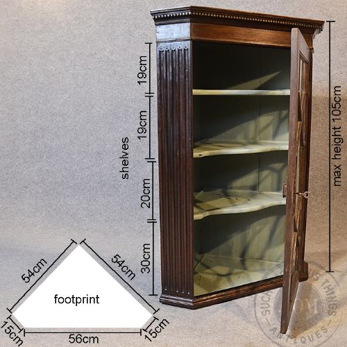 fig 1. Antique Corner Cupboard Glazed Wall Display Cabinet English Oak Georgian c1800