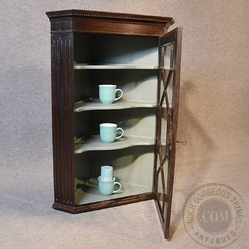 fig 2. Antique Corner Cupboard Glazed Wall Display Cabinet English Oak Georgian c1800