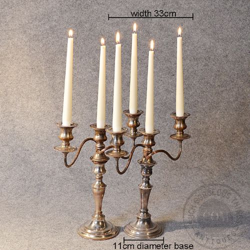 fig 1. Antique Candelabra Edwardian Pair of Silver Plated Triple Candle Sticks c1910