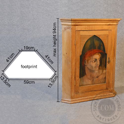fig 1. Antique Pine Corner Cupboard Wall Hanging Country Cabinet Portrait Front c1900