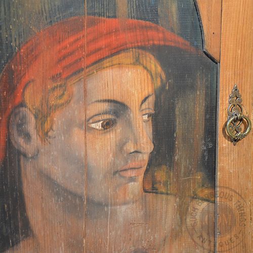 fig 2. Antique Pine Corner Cupboard Wall Hanging Country Cabinet Portrait Front c1900