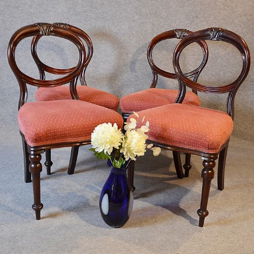 Antique Set 4 Four Balloon Back Dining Chairs English Victorian Mahogany C1870