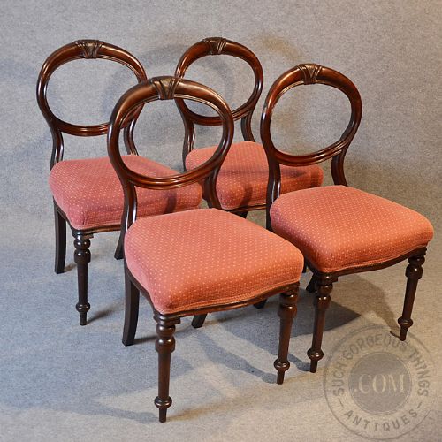 fig 2. Antique Set 4 Four Balloon Back Dining Chairs English Victorian Mahogany c1870
