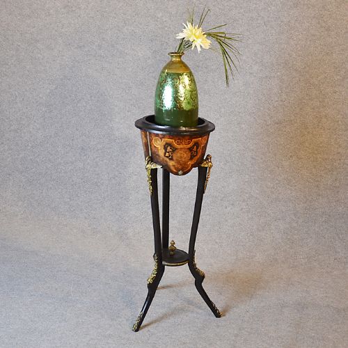 Antique French Plant Stand Pot Jardiniere Gilt Metal & Marquetry Inlay C1870