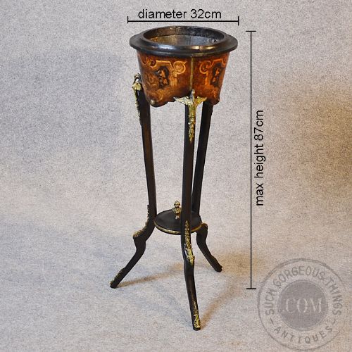 fig 1. Antique French Plant Stand Pot Jardiniere Gilt Metal & Marquetry Inlay c1870