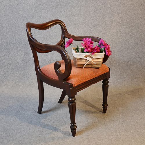 Antique Scroll Arm Armchair Elbow Office Desk Study Chair English Buckle C1835