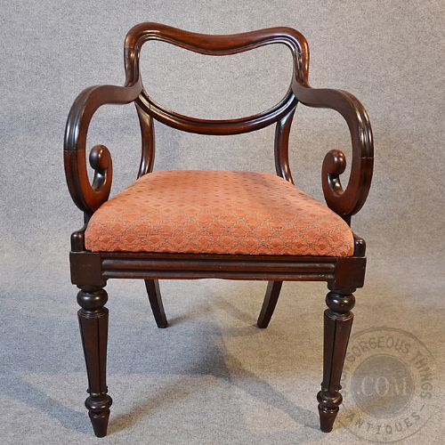 fig 3. Antique Scroll Arm Armchair Elbow Office Desk Study Chair English Buckle c1835