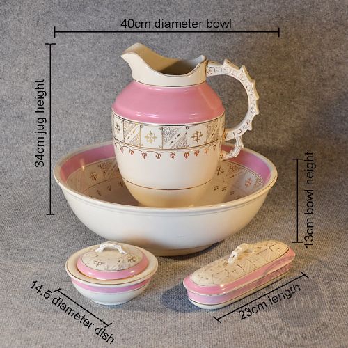 fig 1. Antique Wash Jug & Bowl Four Piece Vanity Set Victorian China Porcelain c1930