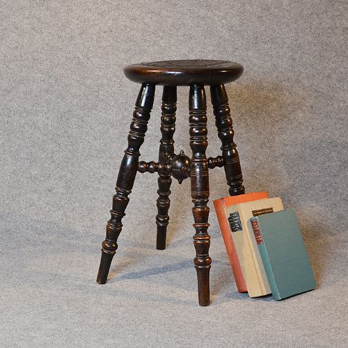 Antique Oak Lace Makers Milking Stool Four Leg Country Seat C1800