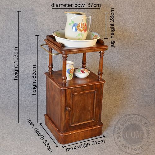 fig 1. Antique Wash Stand Bed Cabinet English Victorian Four Piece Porcelain Set c1870