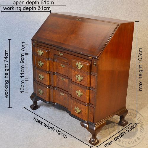 fig 1. Antique Art Deco Writing Desk Bureau Quality Serpentine Front Burr Walnut c1930