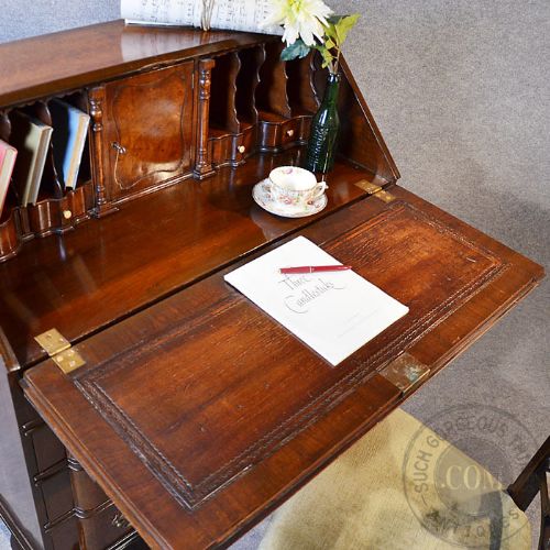 fig 2. Antique Art Deco Writing Desk Bureau Quality Serpentine Front Burr Walnut c1930