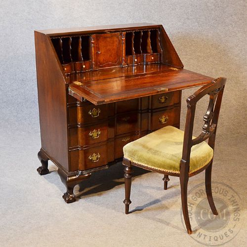 fig 3. Antique Art Deco Writing Desk Bureau Quality Serpentine Front Burr Walnut c1930