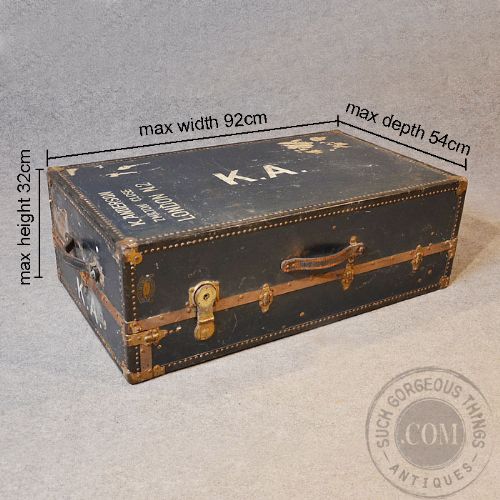 fig 1. Vintage Coffee Table Shipping Trunk Travel Case Steamer Luggage Edwardian c1910