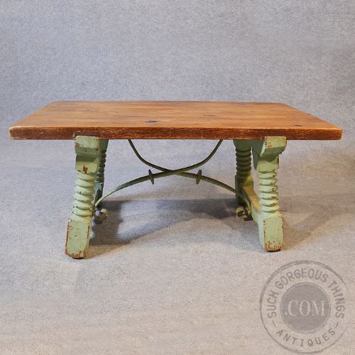 fig 2. Antique Coffee Table French Country Rustic Chic Low Sofa Magazine Pine c1900