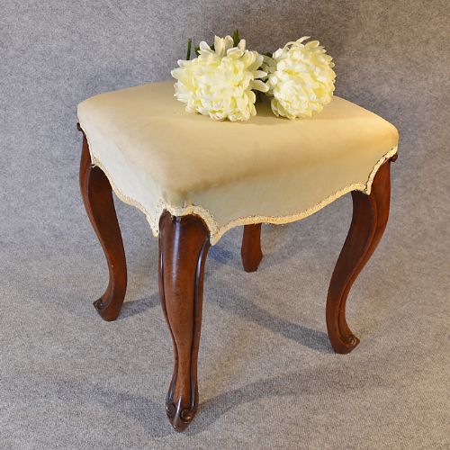 Antique Dressing Stool Footstool Upholstered Seat Cabriole Leg English C1850