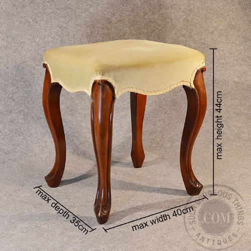 fig 1. Antique Dressing Stool Footstool Upholstered Seat Cabriole Leg English c1850
