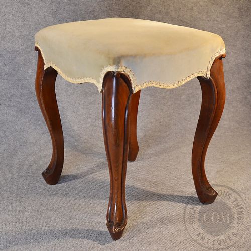 fig 2. Antique Dressing Stool Footstool Upholstered Seat Cabriole Leg English c1850