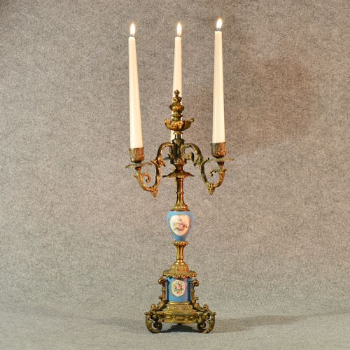 Antique French Candelabra Table Sconce Ornate Candle Stick Gilt Metal C1900
