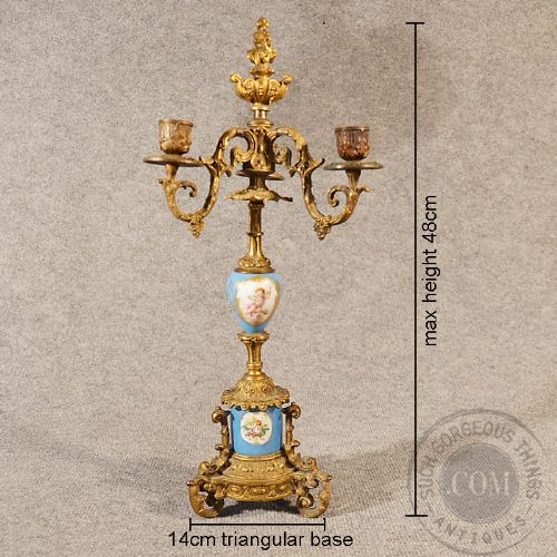 fig 1. Antique French Candelabra Table Sconce Ornate Candle Stick Gilt Metal c1900