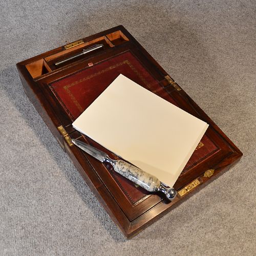 Antique Rosewood Writing Slope Stationery Letter Box English Knee Desk C1850