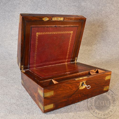 fig 2. Antique Rosewood Writing Slope Stationery Letter Box English Knee Desk c1850