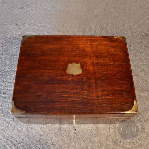 fig 3. Antique Rosewood Writing Slope Stationery Letter Box English Knee Desk c1850