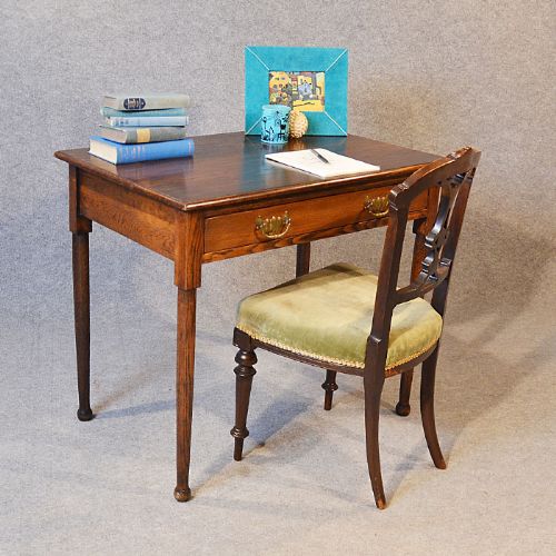 Antique Oak English Library Table Writing Desk with Drawer Edwardian C1910
