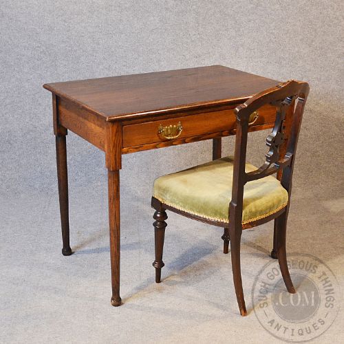 fig 2. Antique Oak English Library Table Writing Desk With Drawer Edwardian c1910
