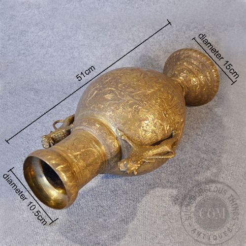 fig 1. Antique Large Brass Vase Engraved Urn Asian Oriental c1900