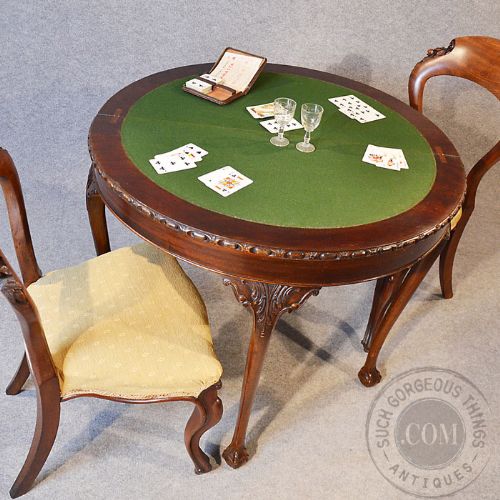 fig 3. Antique Quality Demi Lune Folding Tea Games Sofa Card Table Mahogany c1900