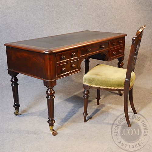 fig 2. Antique Victorian Rosewood Writing Desk Leather Library Study Table c1870