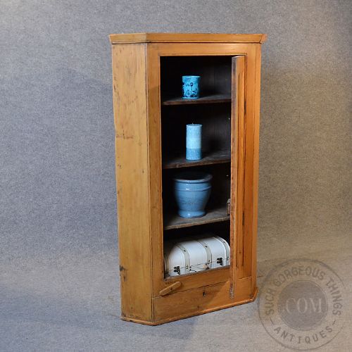 fig 2. Antique Victorian Pine Corner Cupboard Wall Hanging Cabinet English c1900