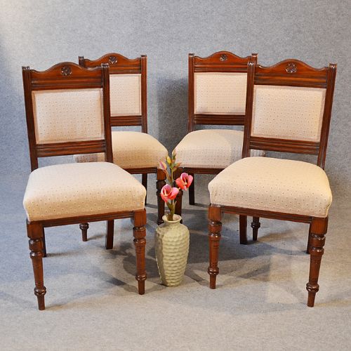 Antique Set 4 Four Dining Chairs English Edwardian Walnut C1910 Superb Condition