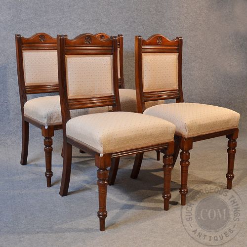 fig 2. Antique Set 4 Four Dining Chairs English Edwardian Walnut c1910 Superb Condition