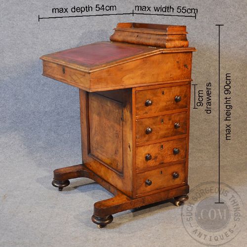 fig 1. Antique Victorian Burr Walnut Davenport Writing Desk Leather Slope Study c1850