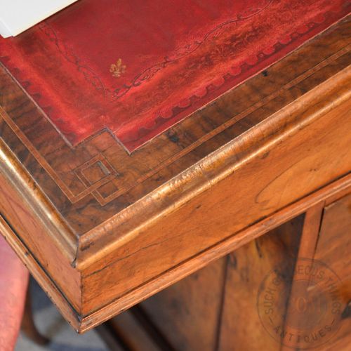 fig 2. Antique Victorian Burr Walnut Davenport Writing Desk Leather Slope Study c1850