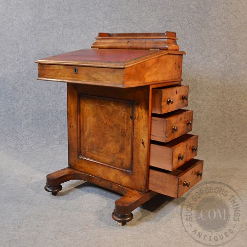 fig 3. Antique Victorian Burr Walnut Davenport Writing Desk Leather Slope Study c1850