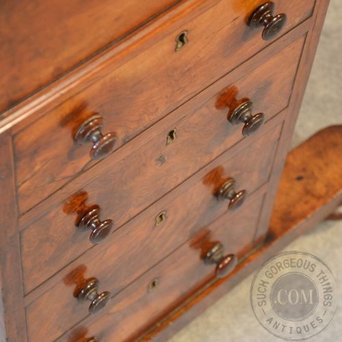 fig 4. Antique Victorian Burr Walnut Davenport Writing Desk Leather Slope Study c1850