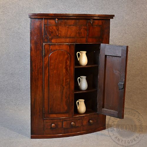 fig 2. Antique Bow Front Large Corner Cupboard Wall Hanging Cabinet English c1800