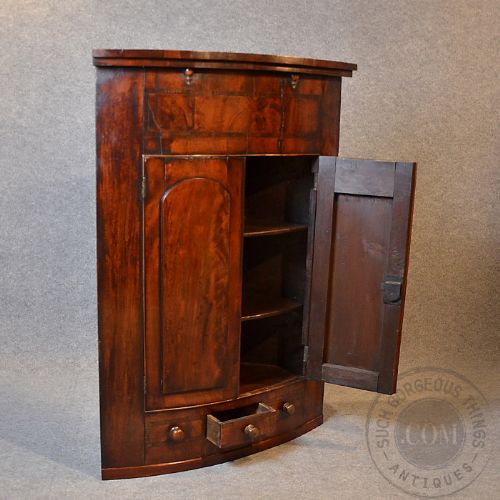 fig 3. Antique Bow Front Large Corner Cupboard Wall Hanging Cabinet English c1800