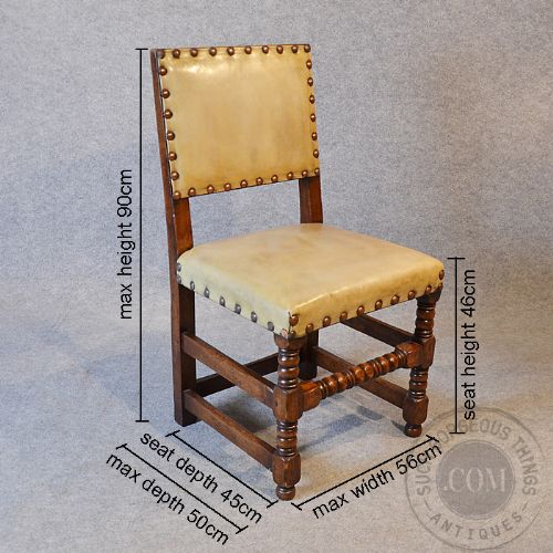 fig 1. Antique Set 4 Four Oak & Leather Dining Chairs Quality English Edwardian c1910