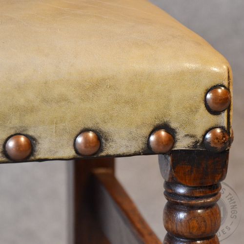 fig 2. Antique Set 4 Four Oak & Leather Dining Chairs Quality English Edwardian c1910
