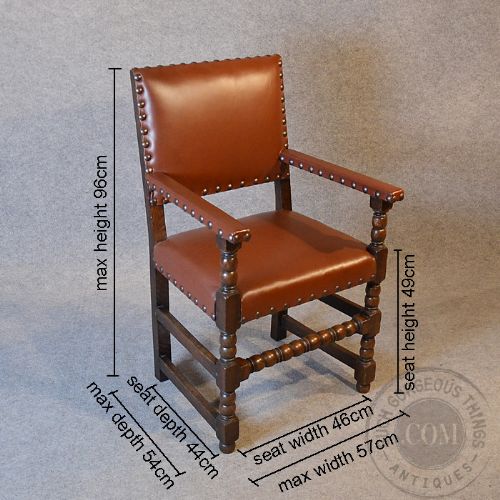 fig 1. Antique Quality Oak & Leather Office Study Chair Desk Armchair Carver Seat c1910