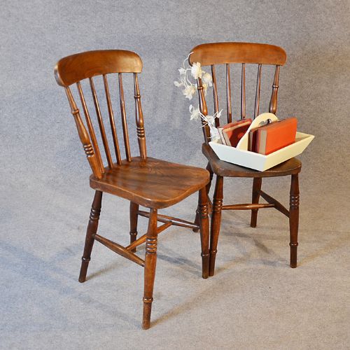 Antique Pair Quality Victorian Elm Kitchen Dining Country Windsor Chairs C1890