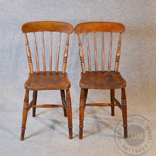 fig 2. Antique Pair Quality Victorian Elm Kitchen Dining Country Windsor Chairs c1890