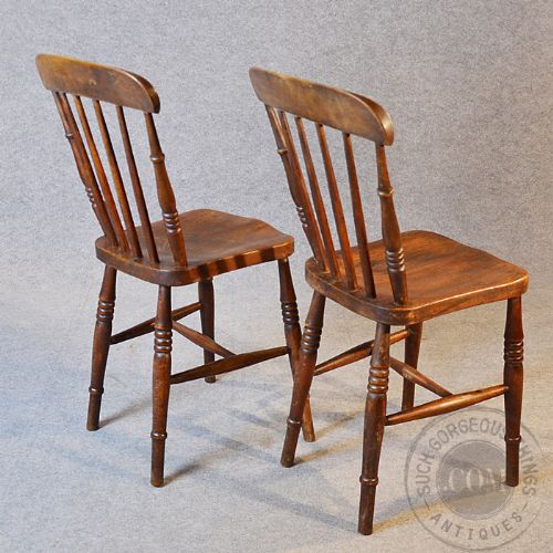 fig 3. Antique Pair Quality Victorian Elm Kitchen Dining Country Windsor Chairs c1890