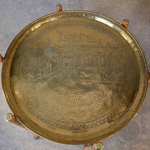 fig 3. Antique Berber Benares Brass Tray Lamp Table Quality Bamboo Folding Stand c1880